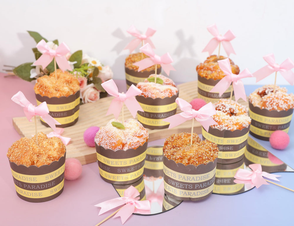 Rweseo Coquette Pink Bow Cupcake Topper ready to assemble for quick decorating.