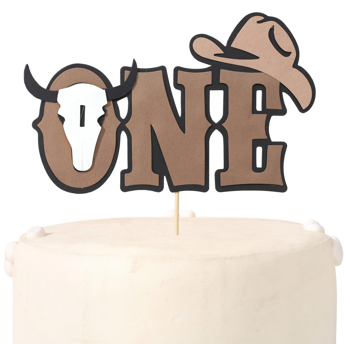 Rweseo My First Rodeo cowboy figure cake topper enhances the cake centerpiece