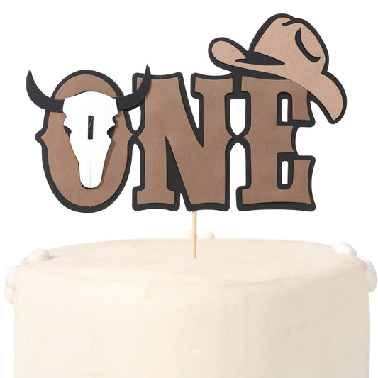 Rweseo My First Rodeo cowboy figure cake topper enhances the cake centerpiece