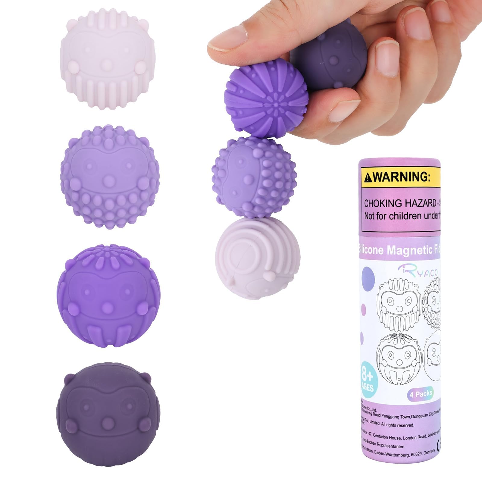 Ryaco magnetic fidget balls in purple packaging for calm desk use