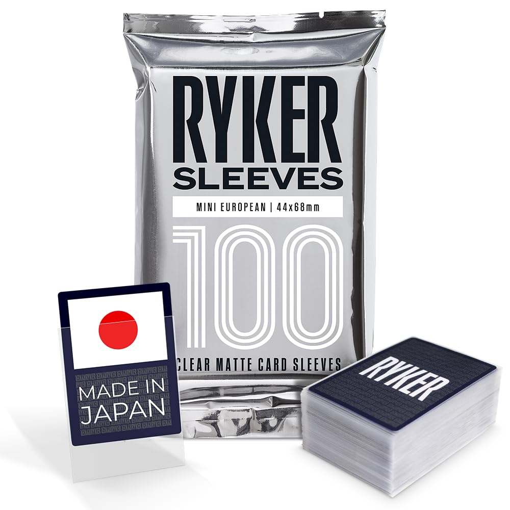 Ryker Mini European sleeves pack front for clear card protection during play.