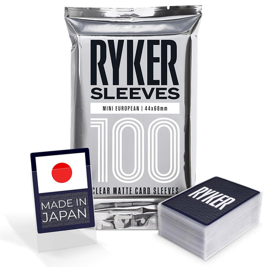 Ryker Mini European sleeves pack front for clear card protection during play.