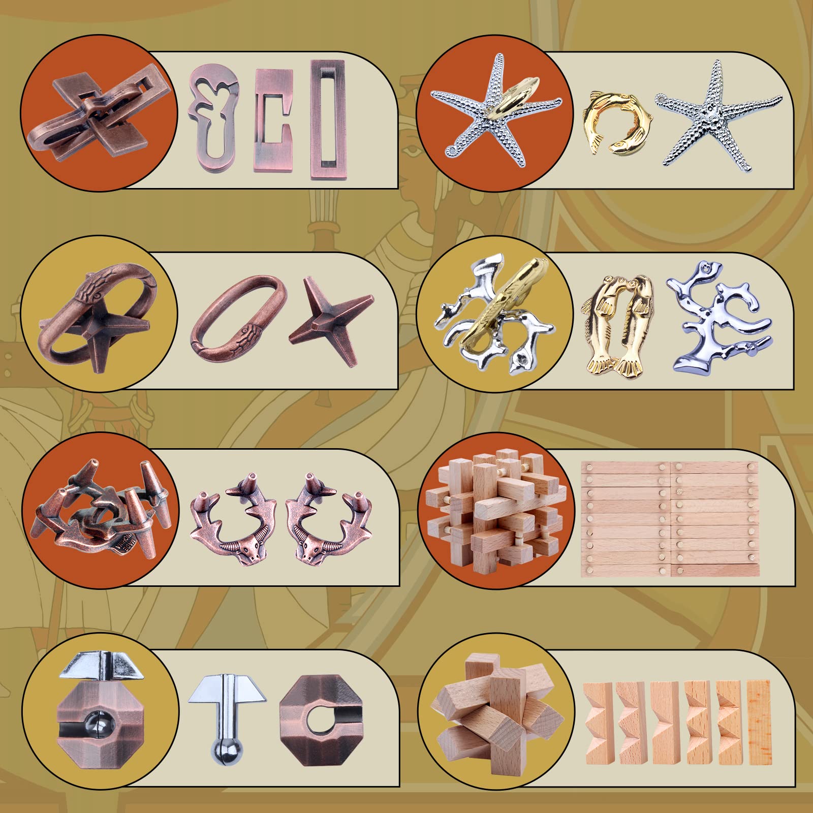 RLYLF 3D brain teaser puzzle with wooden and metal parts for hands-on concentration.