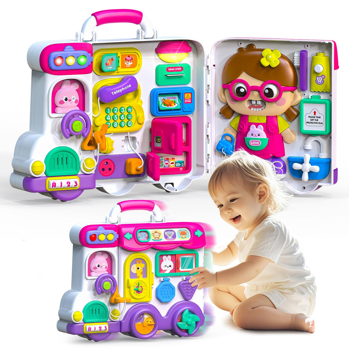 Ryotagift 54-in-1 baby busy board with colorful activities for fine motor practice