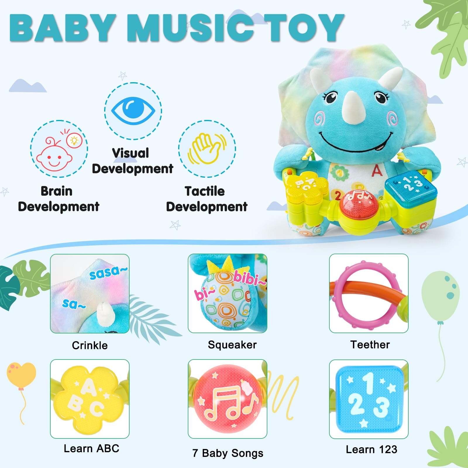 Ryotagift elephant toy buttons ABC-123 activate learning sounds for early literacy