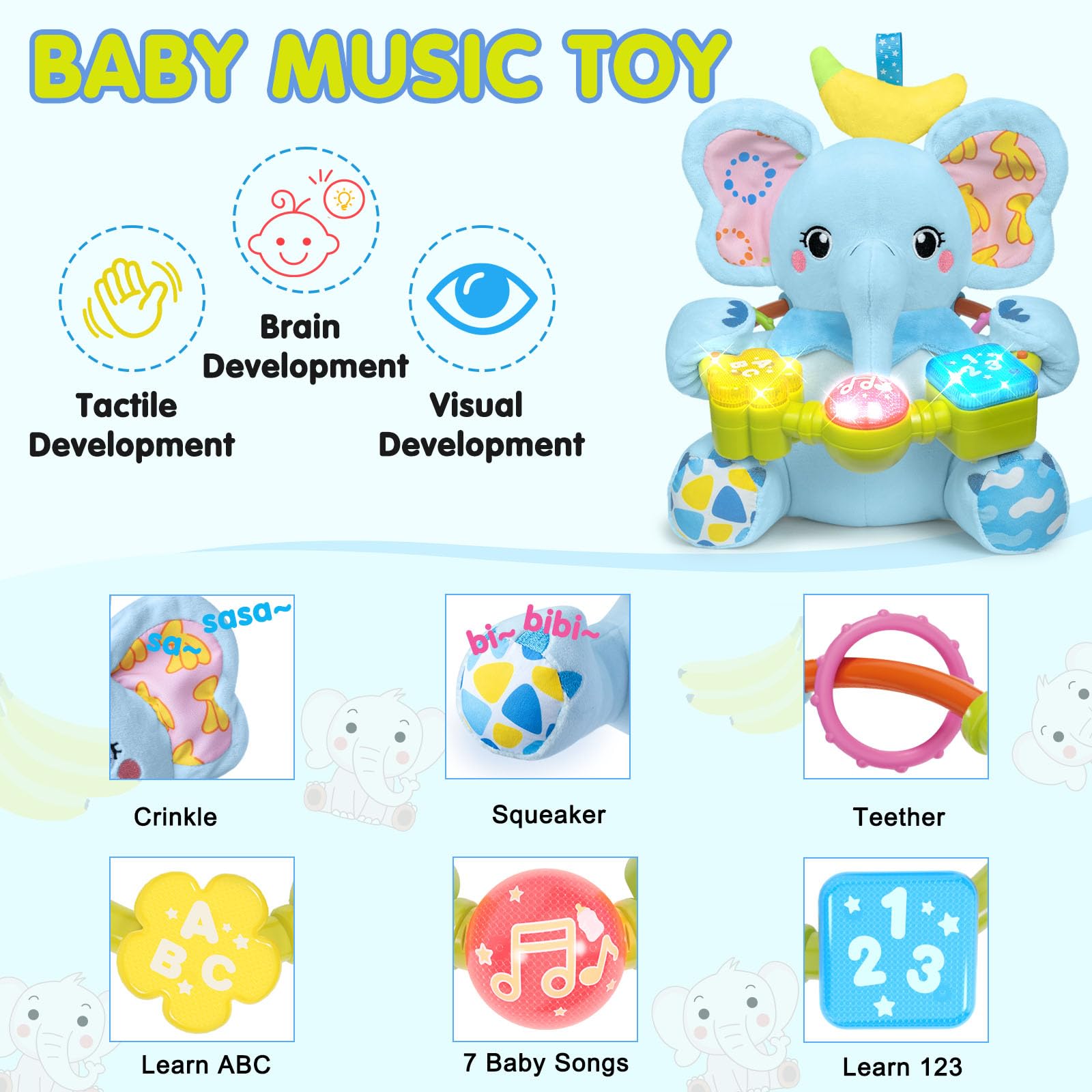 Ryotagift elephant crinkle texture and squeaker invite tactile exploration