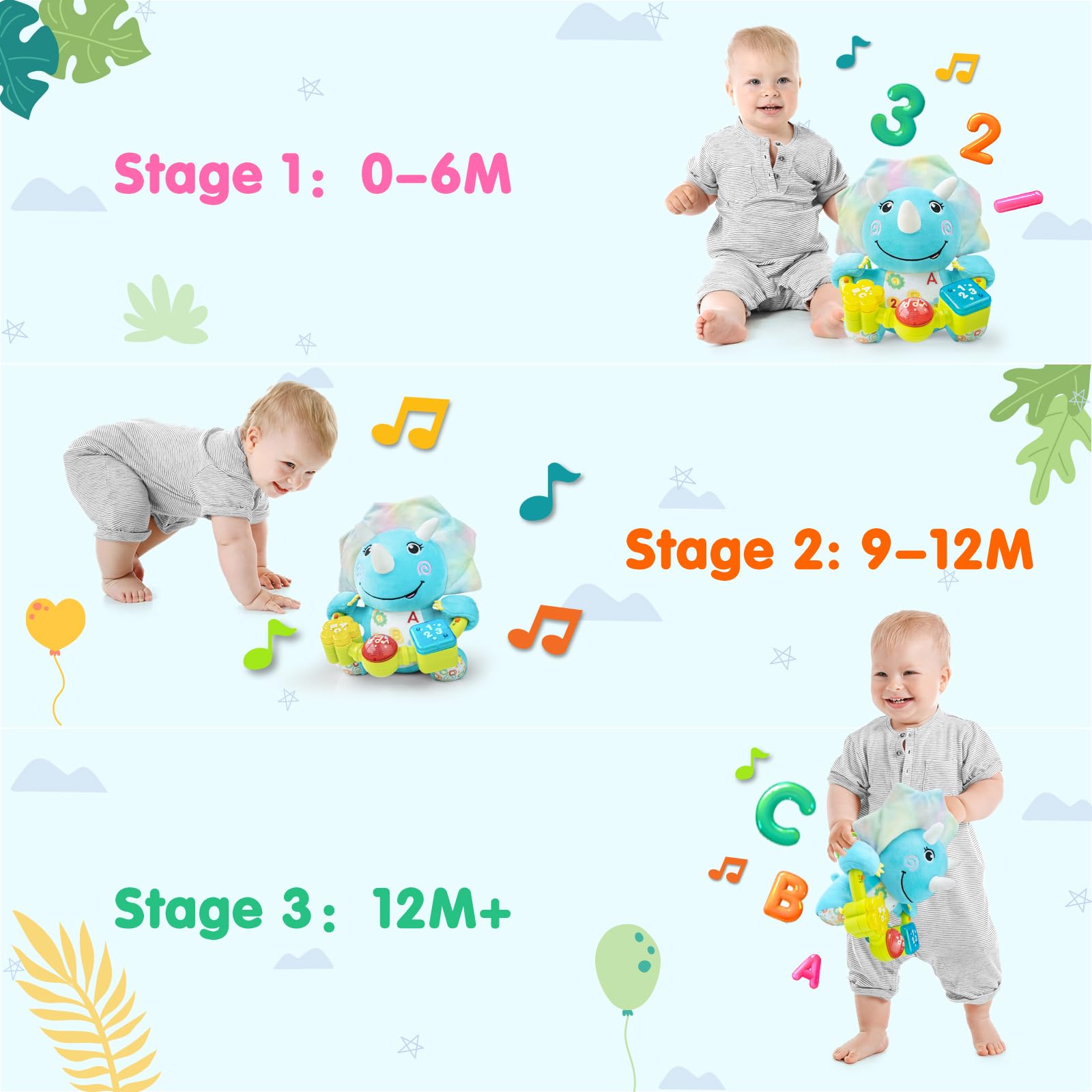 Ryotagift elephant toy crinkle and squeakers enhance tactile exploration and soothing sensations