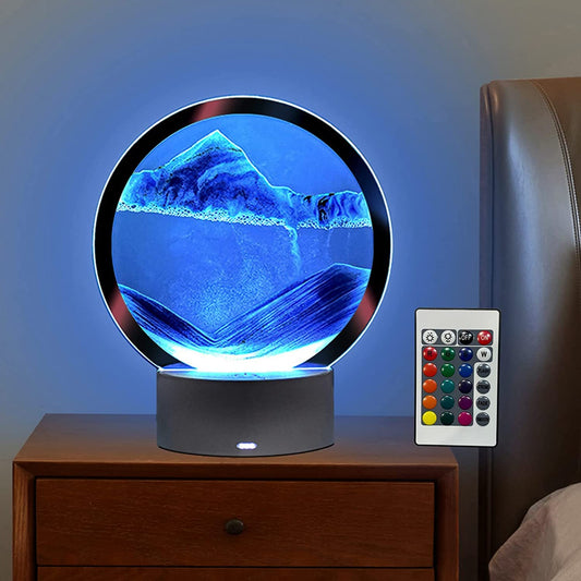 rysnswsu moving sand art round blue glass frame for calming desk decor.