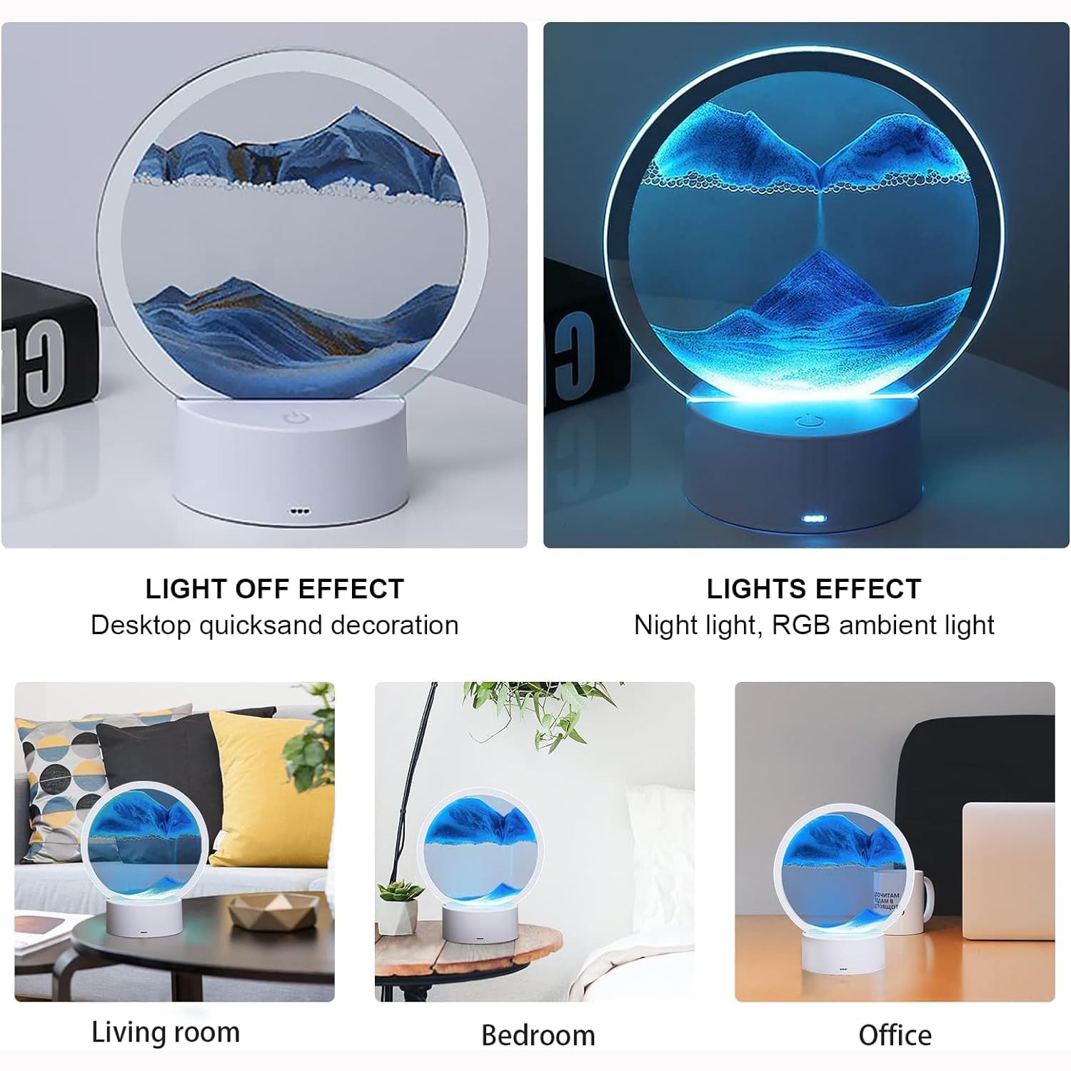 rysnswsu quicksand decor with switchable colors creates soothing ambient lighting.