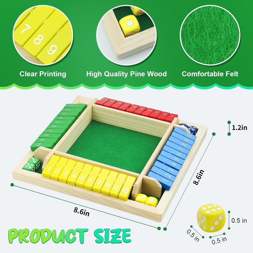 Rytopt Shut The Box dice close-up showing colorful outcomes and fast decision options.