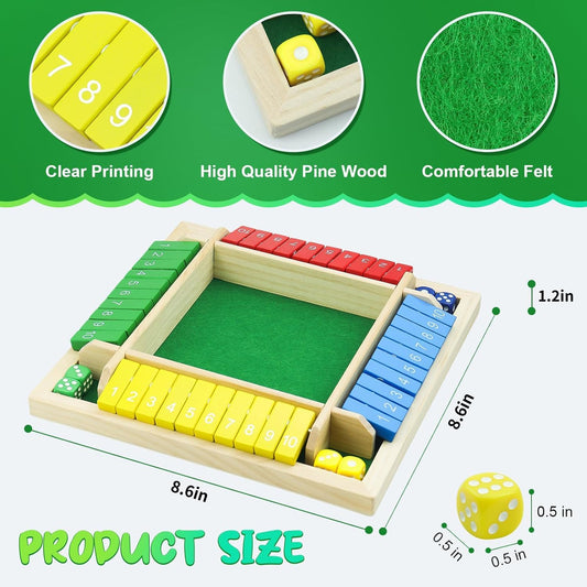 Rytopt Shut The Box dice close-up showing colorful outcomes and fast decision options.