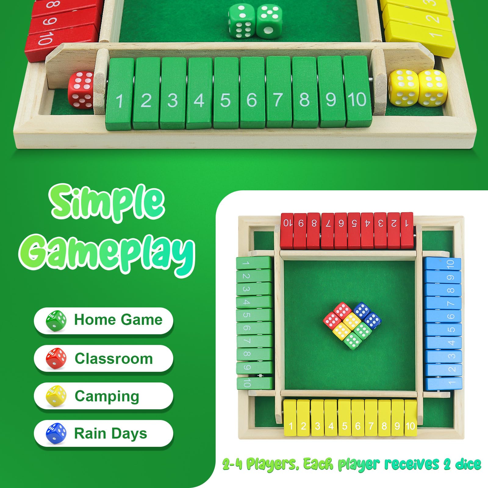 Rytopt Shut The Box wooden board detail highlights durable craftsmanship.