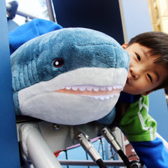 Ryttir easy-clean shark stuffed toy is machine washable in a pillowcase