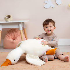 Ryttir Giant Goose Plush rotund belly close-up, showing plush softness and squishy comfort.