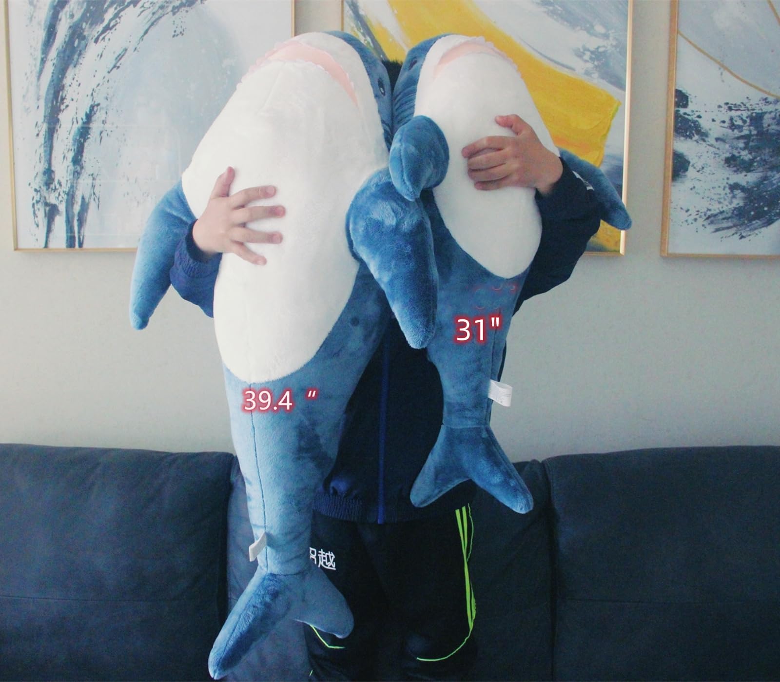 Ryttir large body pillow shark supports lounging and bedtime relaxation