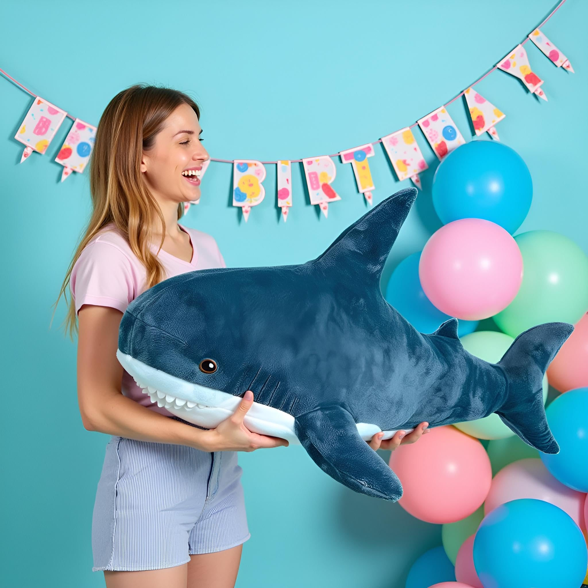 Ryttir room decor giant shark plush brightens teen or guest spaces.