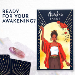 RYVE Awaken packaging open, 79-card set including gender-neutral Lovers card.