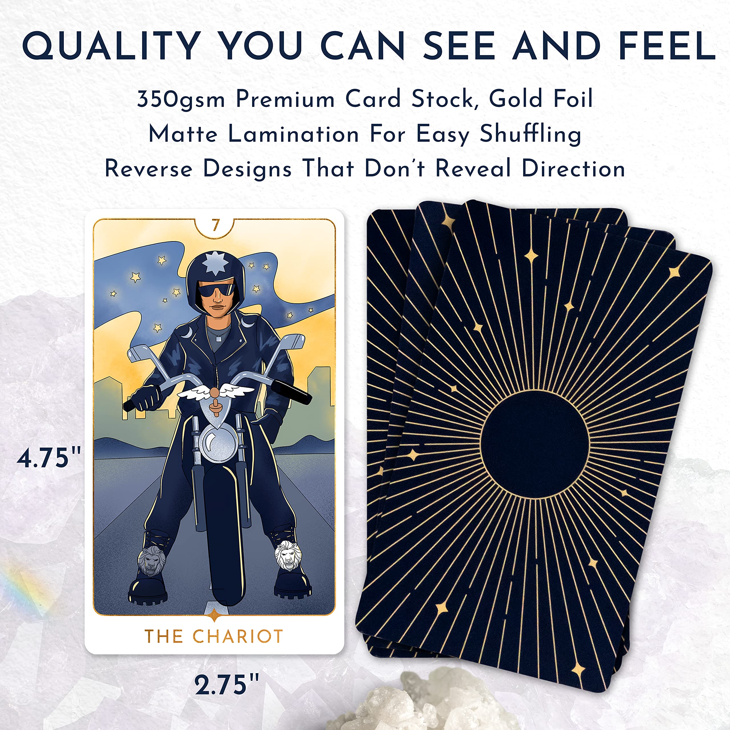 RYVE Awaken tarot cards back, featuring the clever asymmetric design for reversed readings.