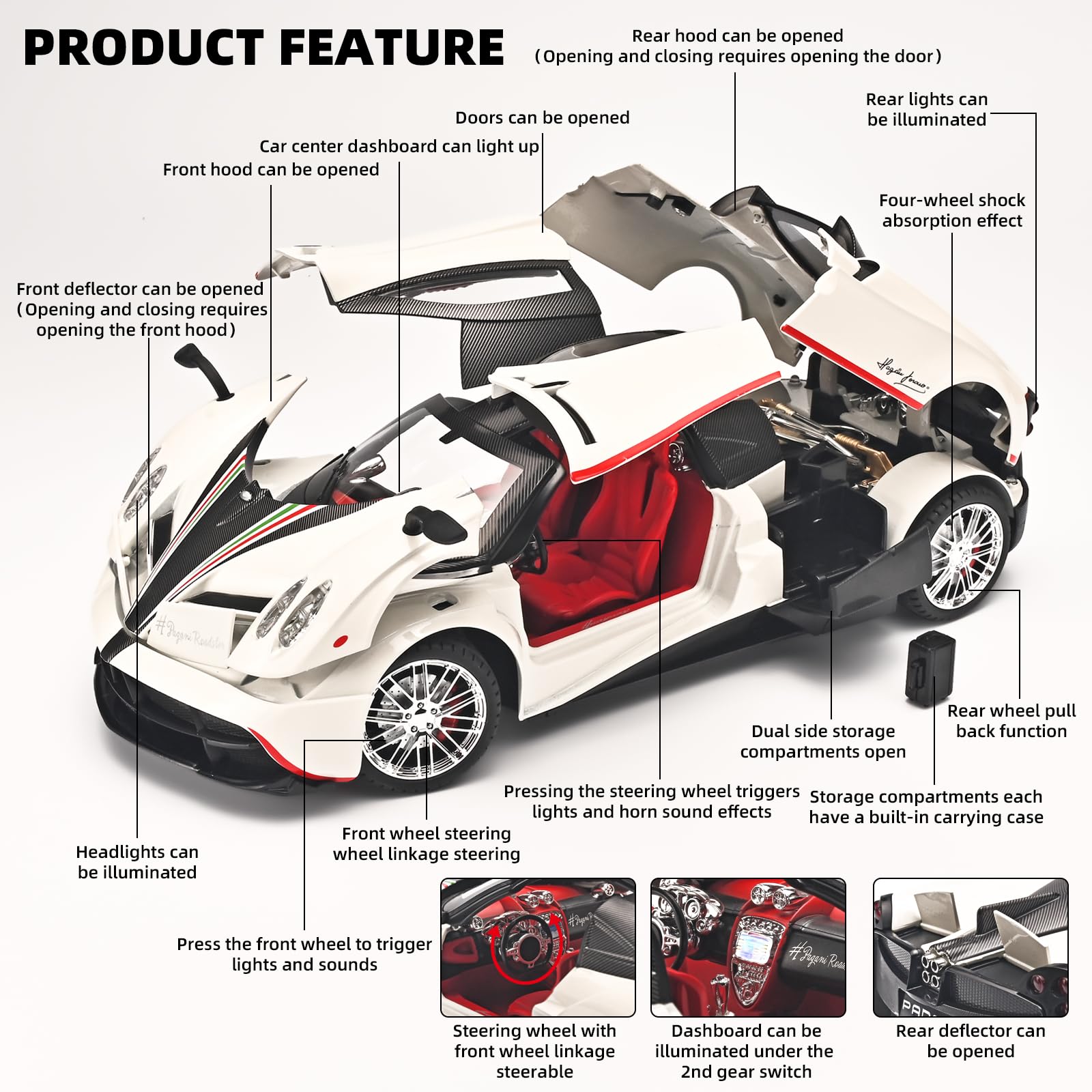 RZAPE Pull-back rear wheels enable smooth forward motion.