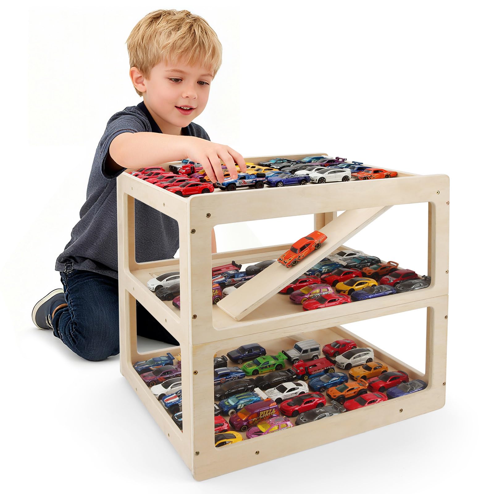 RZYLKA display case for Hot Wheels garage keeps cars organized and visible.