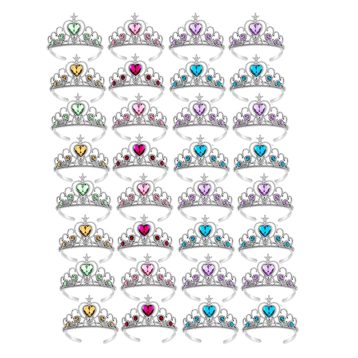 S & E TEACHER'S EDITION 32-piece tiaras packshot with glittery crowns for kids' dress-up.