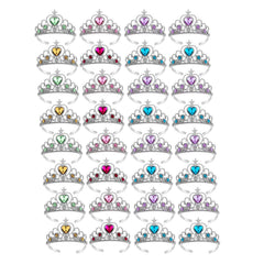 S & E TEACHER'S EDITION 32-piece tiaras packshot with glittery crowns for kids' dress-up.