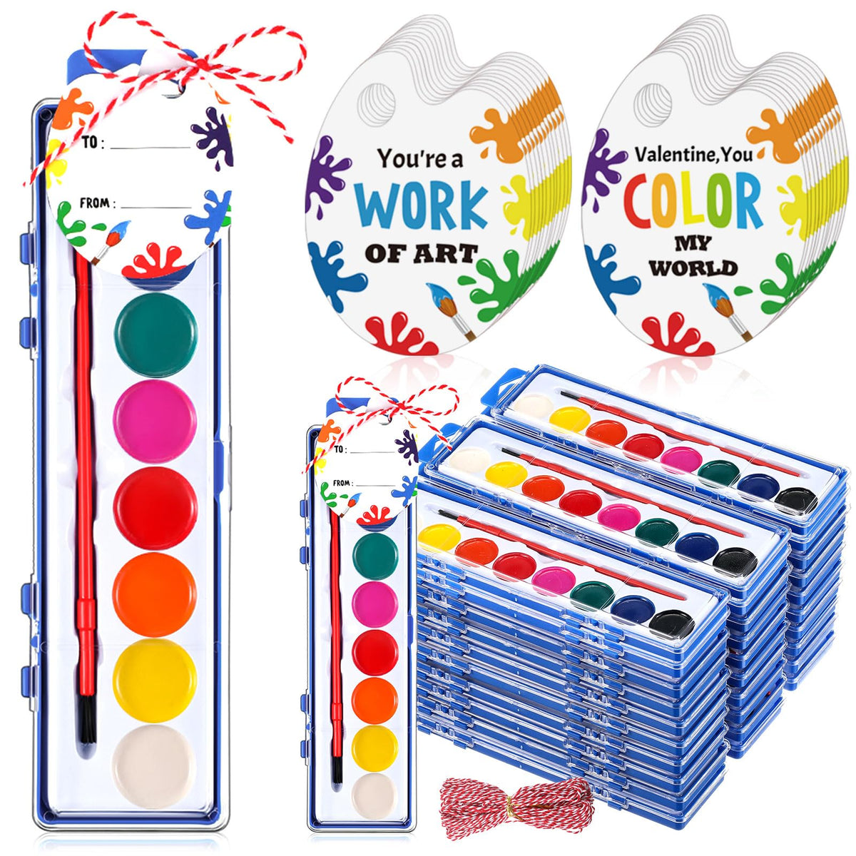 Sabary 30-pack watercolor paints set packaging with vibrant colors for party favors.