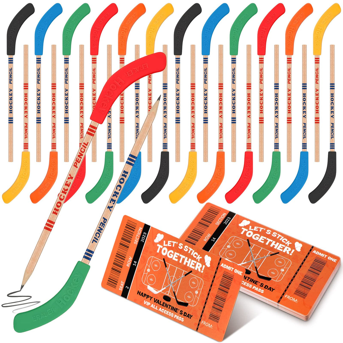 Sabary hockey pencils multicolor package, ideal for classroom favors and events.