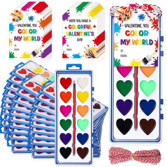 Sabary Valentines watercolor paint set packaging showing paints, cards, and rope for creative gifting