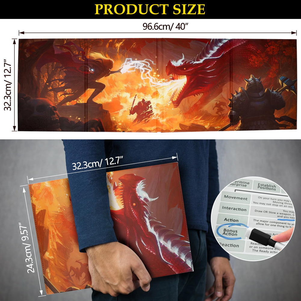 DND screen leather four-panel inserts keep rule references within reach.
