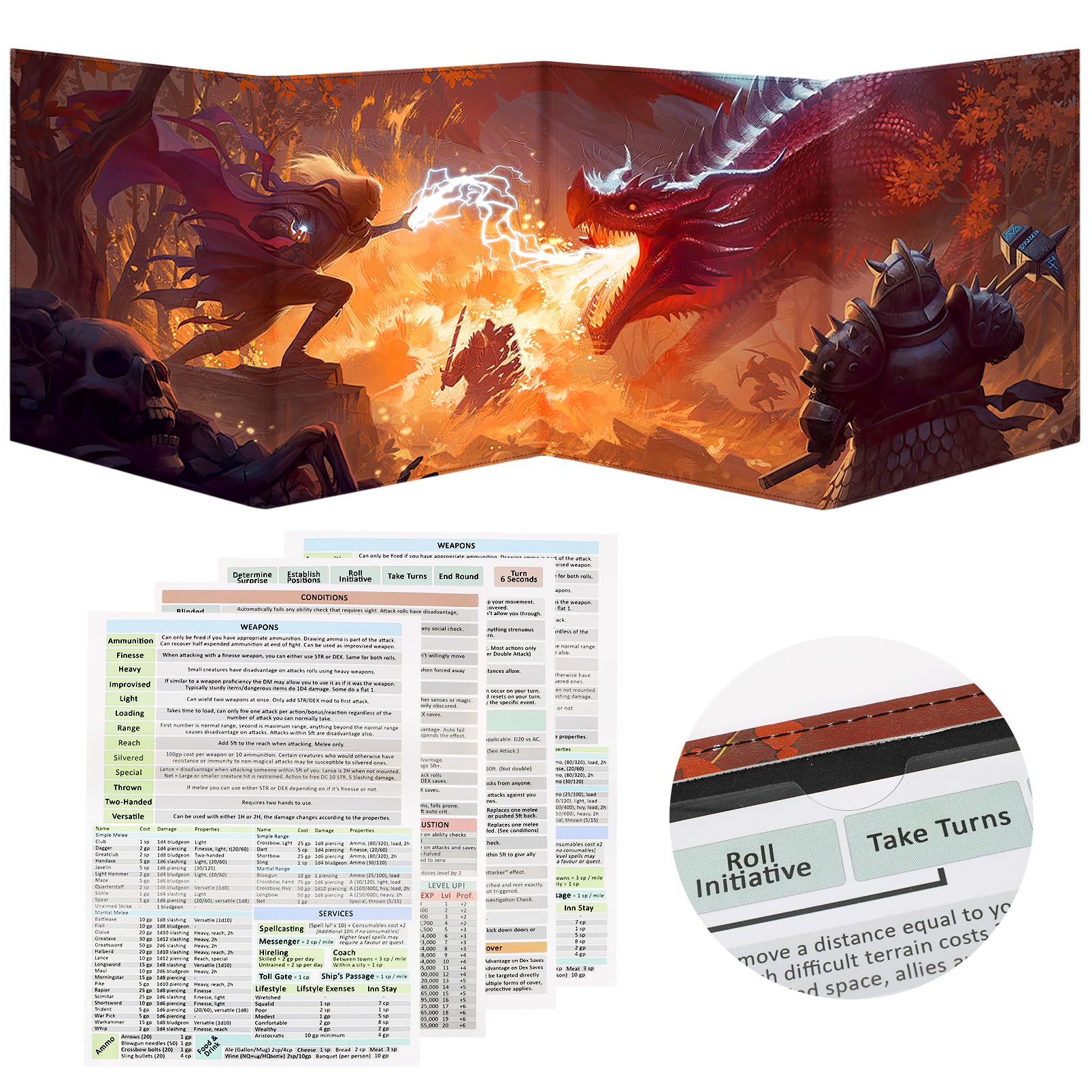 Sabermaster DND DM Screen leather with four pockets for organized notes and quick access.