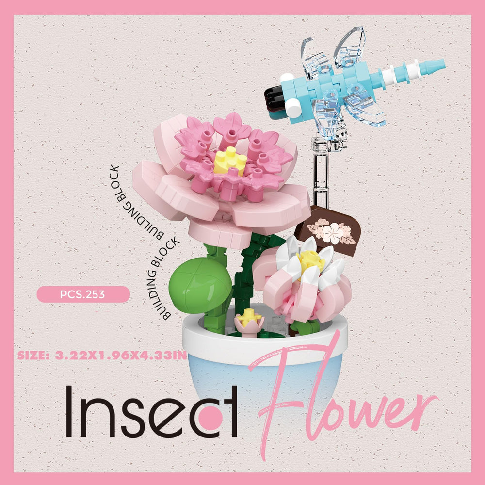 Sacblirr colorful blooms with insects create a playful garden inspired decoration.