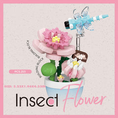 Sacblirr colorful blooms with insects create a playful garden inspired decoration.