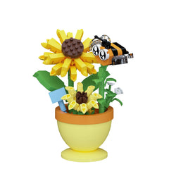 Sacblirr Mini Flower Bonsai with sunflowers and bee enhances desk decor and focus.