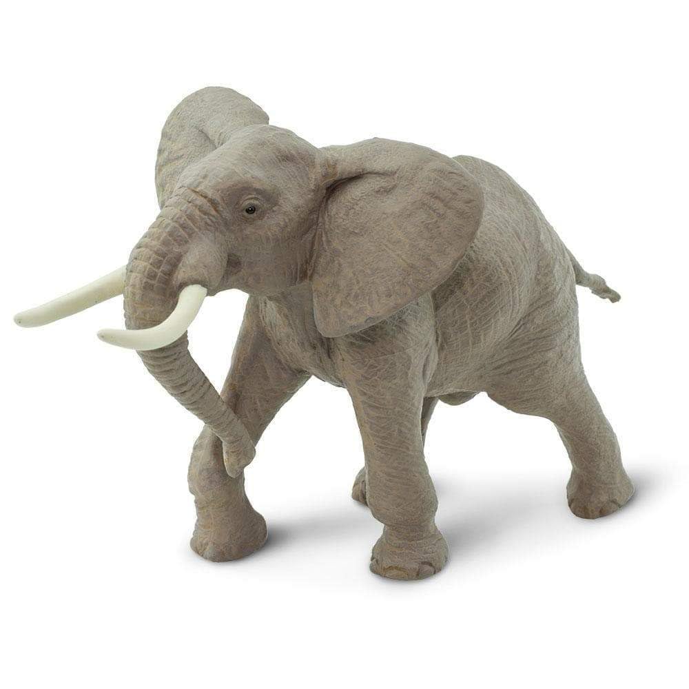 Safari Ltd African Bull Elephant figurine with hand-painted detail for display.