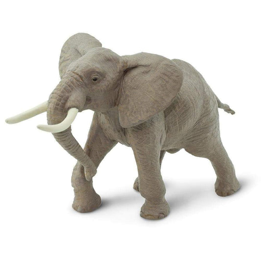 Safari Ltd African Bull Elephant figurine with hand-painted detail for display.