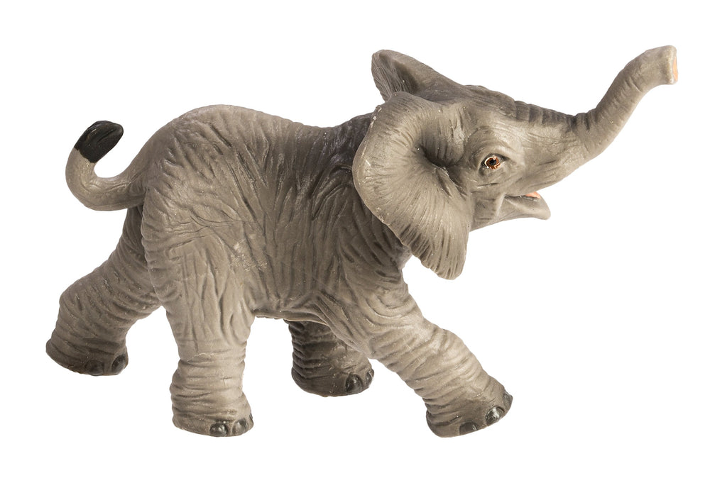 Safari Ltd African Elephant Baby Figurine packaging hangtag provides multilingual product info.