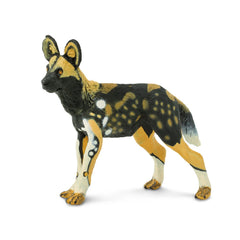 Safari Ltd. African Wild Dog toy front view highlights lifelike markings for imaginative play