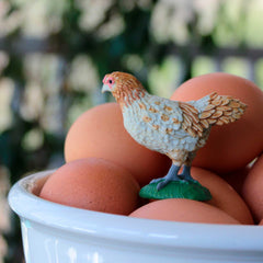Safari Ltd Ameraucana chicken figurine blue-egg variant, ideal for science-themed activities.