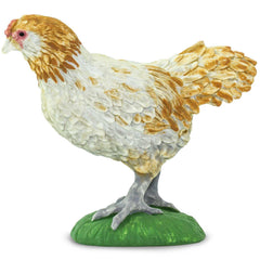 Safari Ltd Ameraucana chicken figurine on shelf display encourages collection and learning.