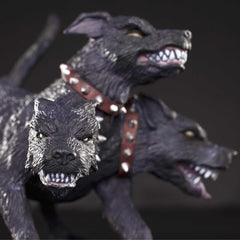 Close-up of Cerberus eyes and teeth for a realistic mythical creature look.