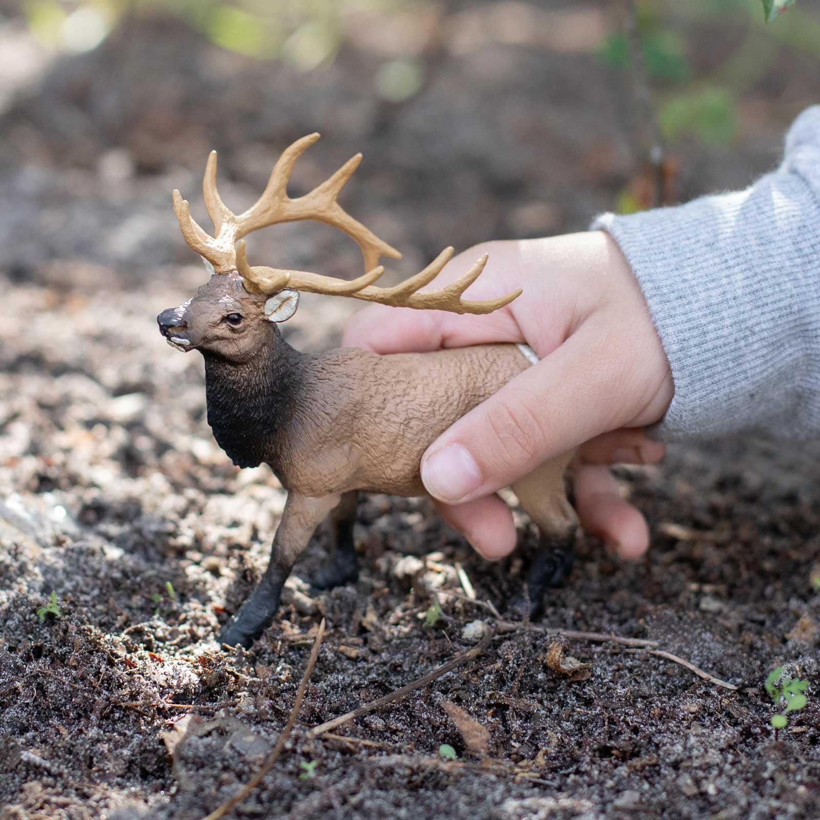 Hand-painted elk figure by Safari Ltd, enhancing tactile, immersive play.