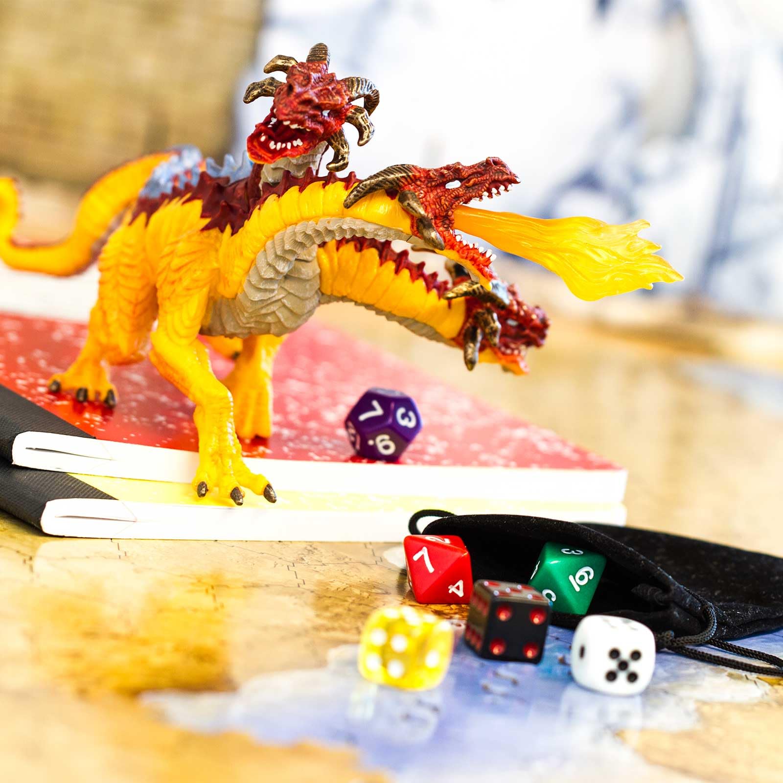 Safari Ltd Fire Dragon figure three heads highlights dramatic triple threat for epic storytelling.