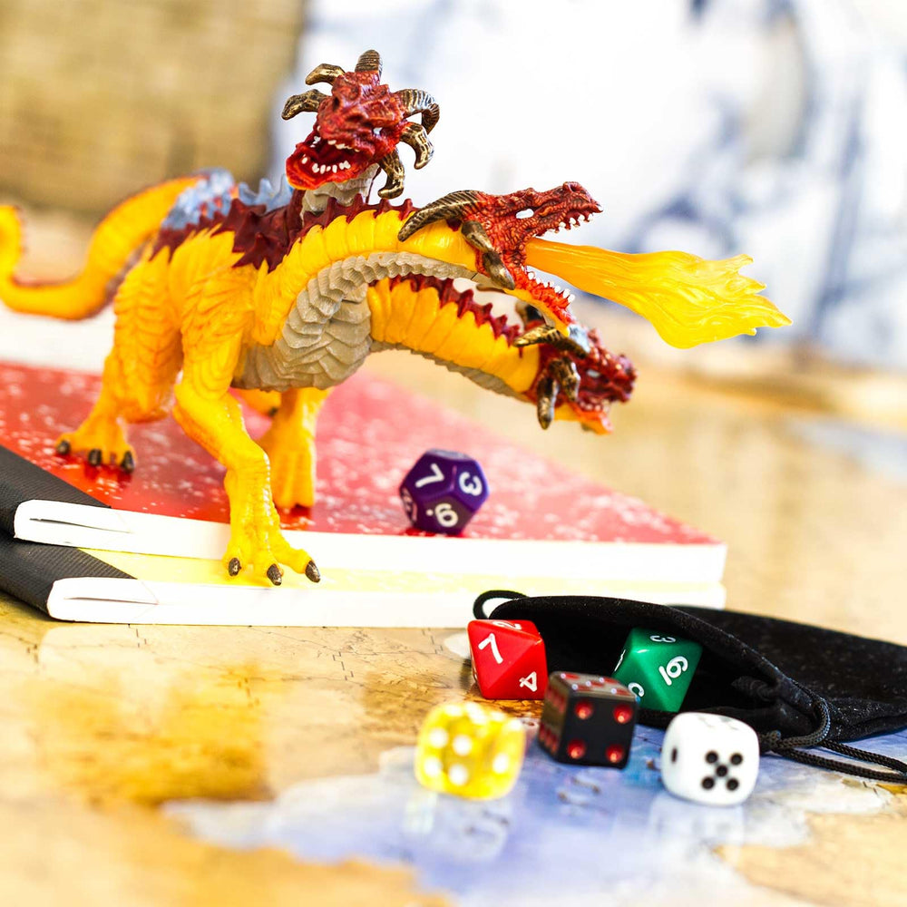 Safari Ltd Fire Dragon figure three heads highlights dramatic triple threat for epic storytelling.