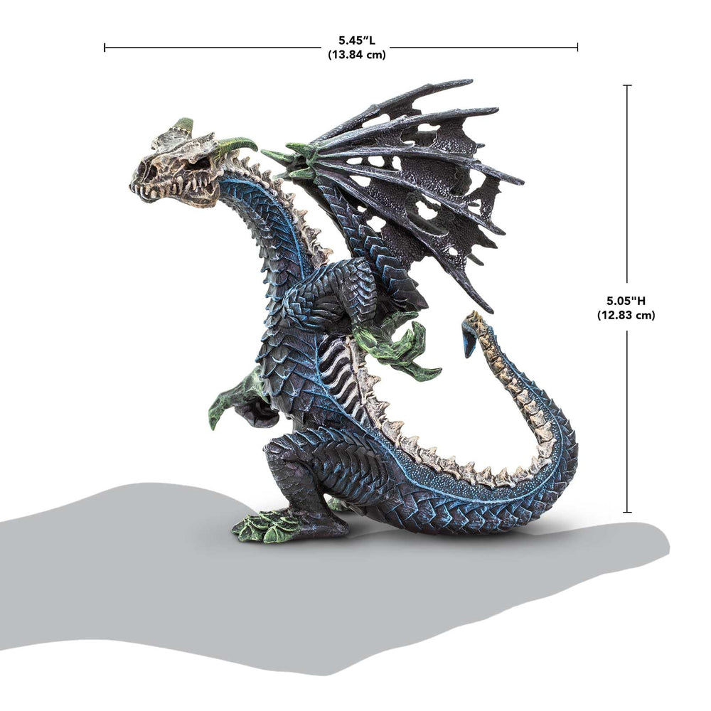 Safari Ltd Ghost Dragon highlights white skull and green horns for eerie storytelling.