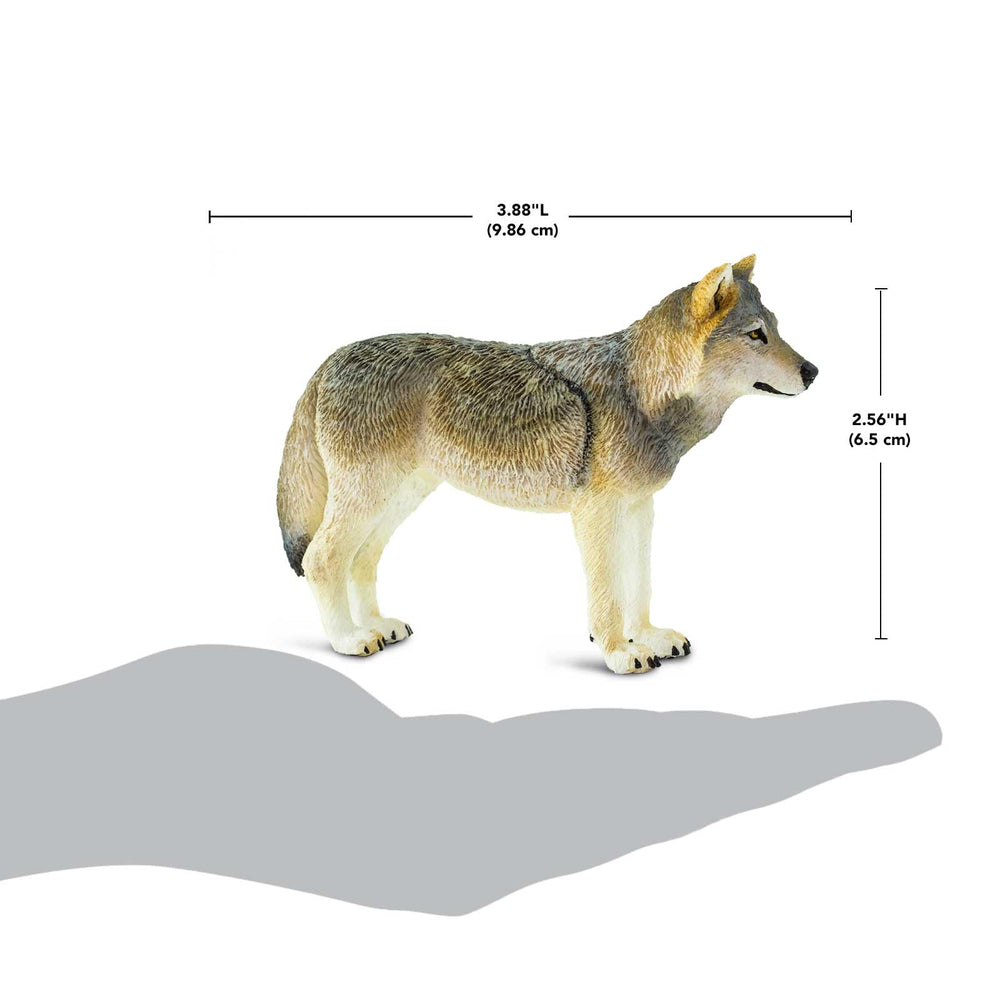 Safari Ltd. Gray Wolf Figurine head detail captures lifelike expression for education.