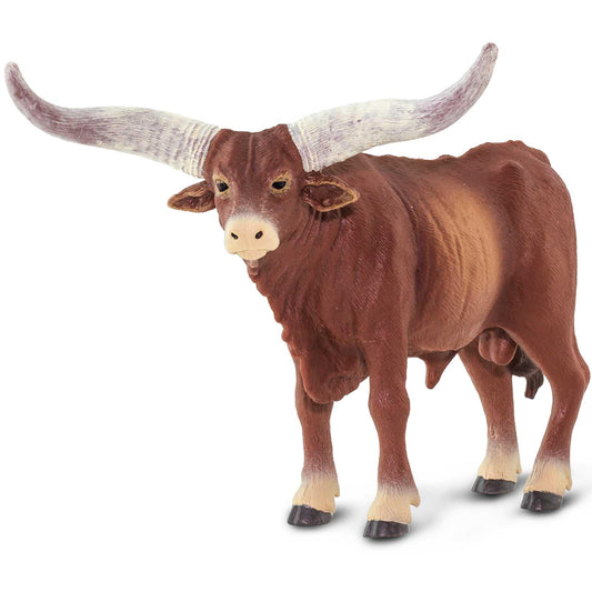 Safari Ltd Watusi Bull figurine with horns detail for classroom display and imaginative play.