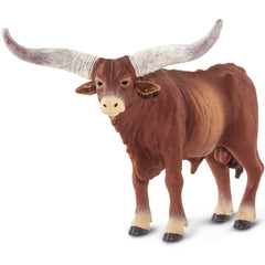 Safari Ltd Watusi Bull figurine with horns detail for classroom display and imaginative play.