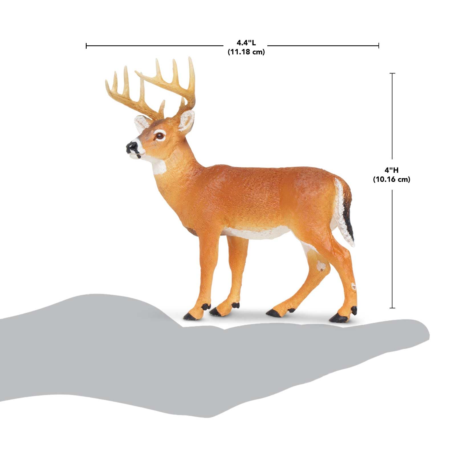 Safari Ltd. Whitetail Buck figurine side view highlights natural stance and detail.