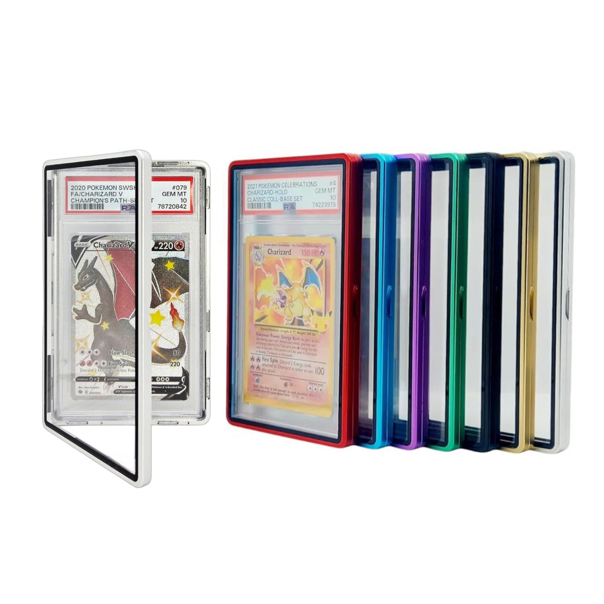 Safeguard TCG Solutions metal PSA slab bumper case front view, UV resistant protection for graded cards.